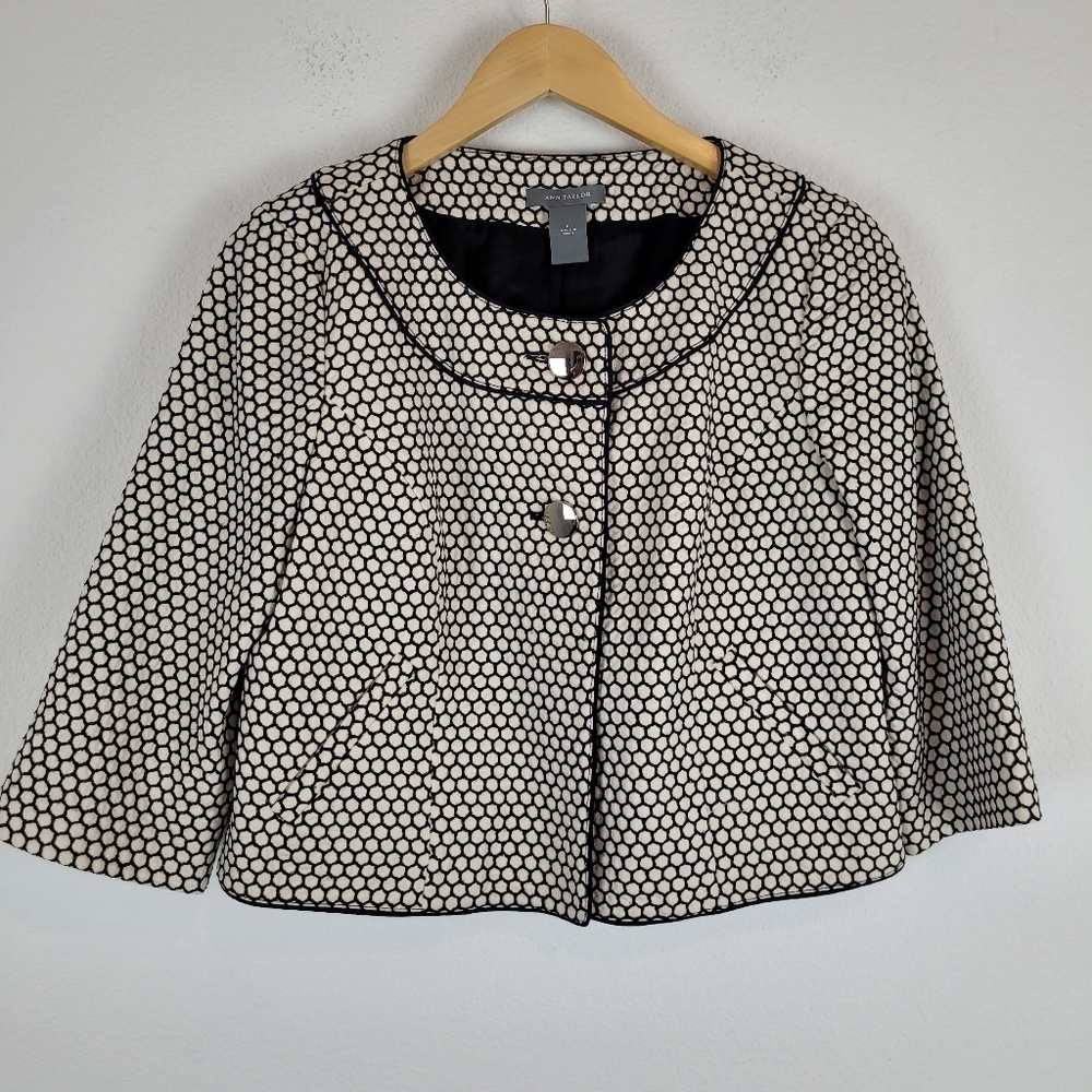 Ann Taylor black and white honeycomb cropped peacoat - Picture 7 of 7